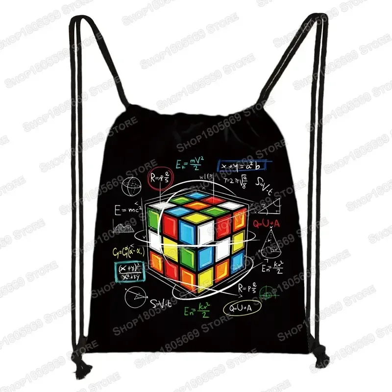 sac à dos magique cube imprimé avec cordon de serrage, sacs de rangement cubo magico pour voyage formule mathématique, sac à dos d'école pour garçons et filles, sac de jour pour enfants