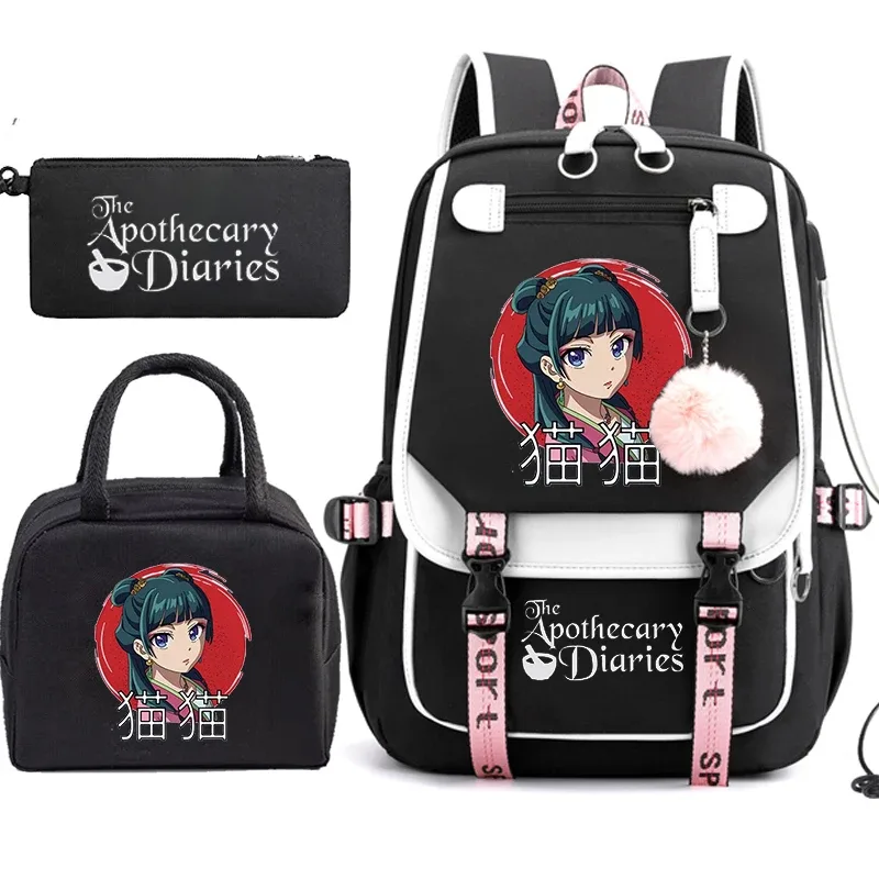 the apothecary diaries maomao anime cartable école sac à dos adolescents fille sac à dos décontracté étudiant retour à l'école bookbag 3 pièces/ensemble