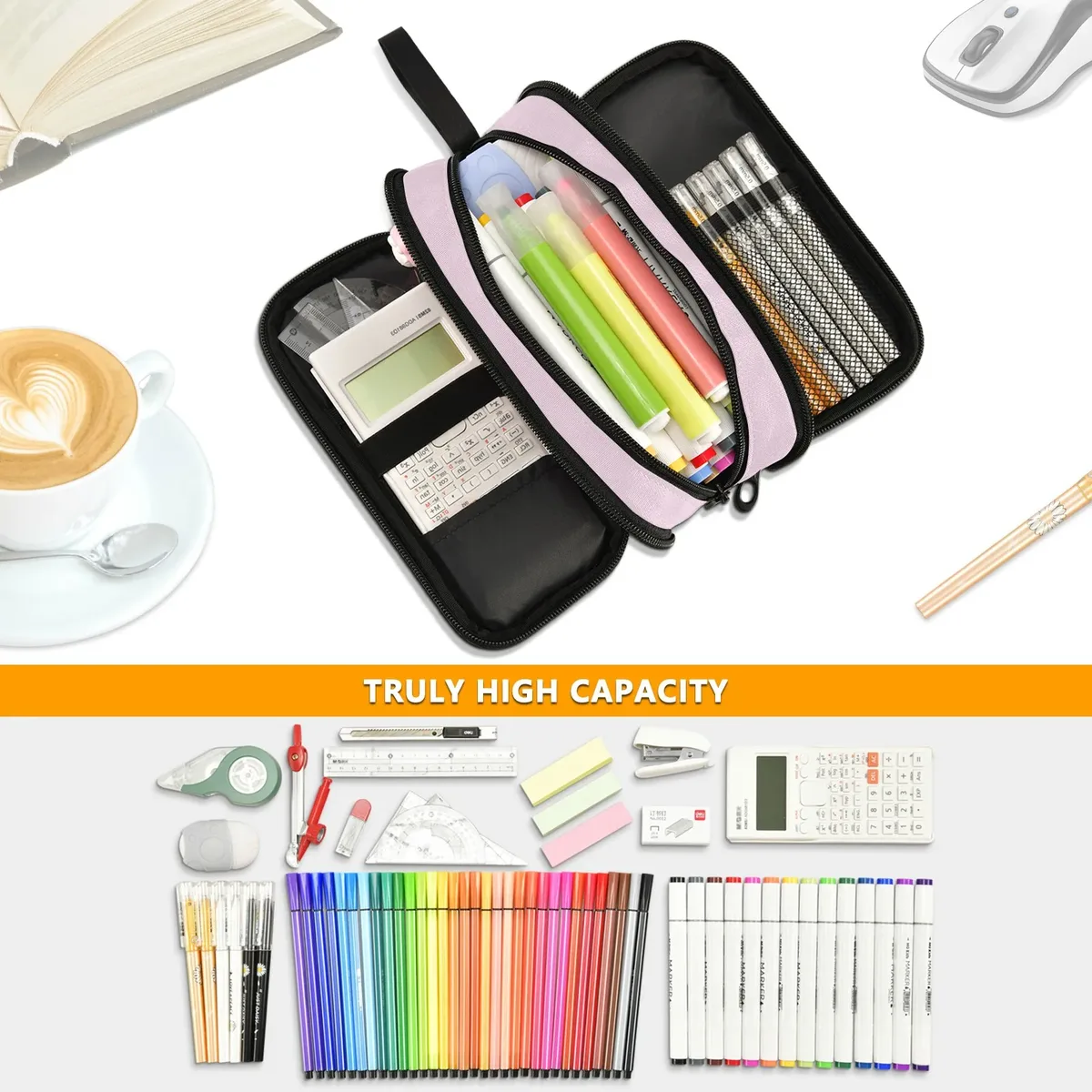 trousse à crayons double couche en polyester, sac de maquillage grande capacité pour écoliers enfants, boîte à crayons, pochette, fournitures de papeterie, nouvelle collection