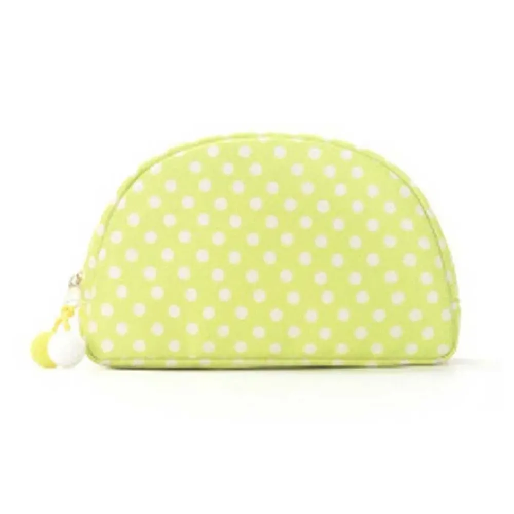 pochette cosmétique rayée durable, légère et portable, forme coquille, couleurs contrastées, pompon, rangement polyvalent