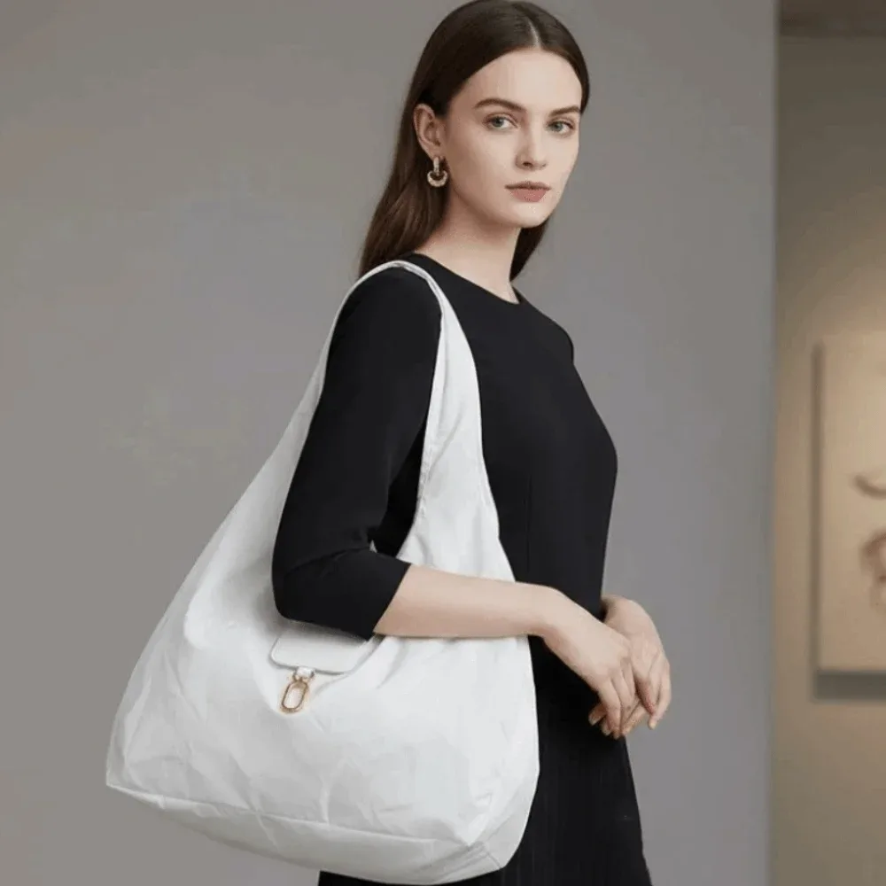 Sac fourre-tout porte-clés couleur unie, sac de courses pliable résistant aux déchirures et peu encombrant, étui en similicuir à finition métallique