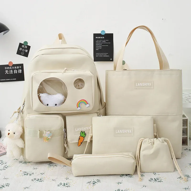 sac dos toile impermécable motif ours arc ciel carotte bleu beige femelle grande capacité dos qualité étudiant usage voyage