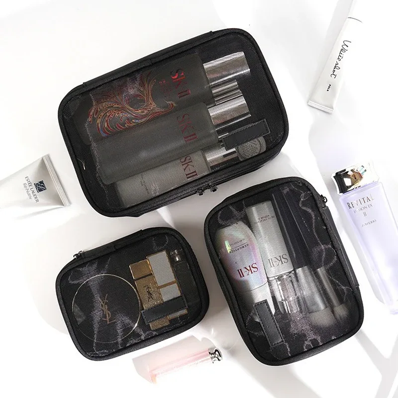 trousse polyester pvc translucide noir boîte fermeture éclair maquillage voyage cosmétique sacs rangement mini portatile