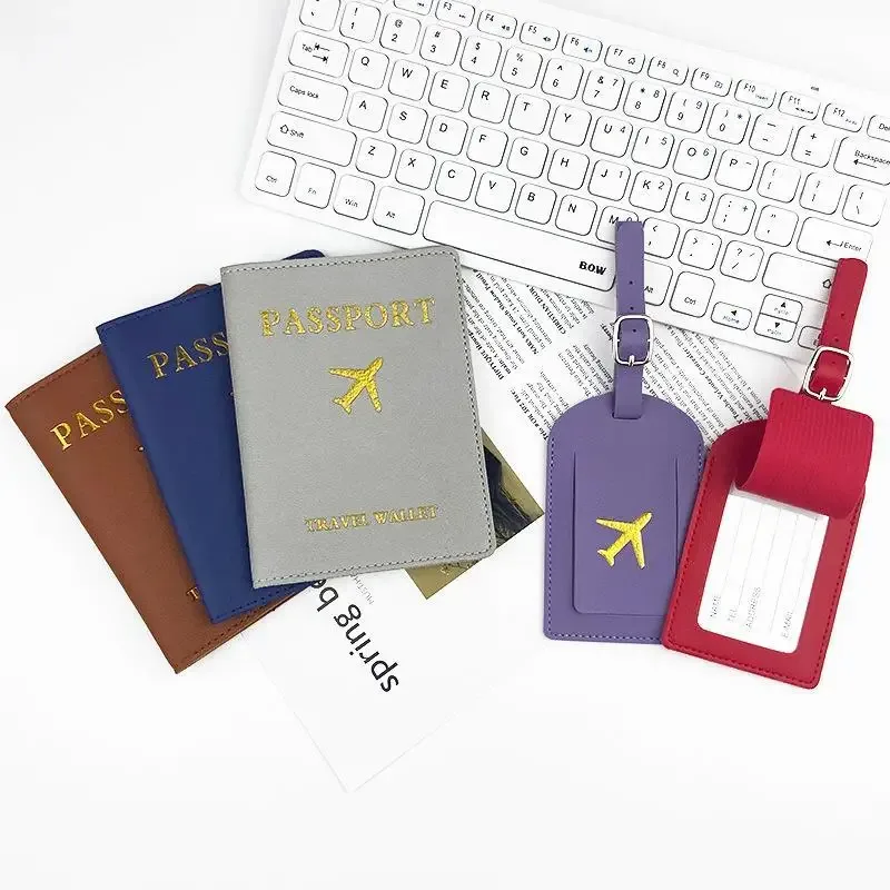 lot de 2 : housse de passeport en pu et étiquette de bagage d'identification pour valise, porte-nom, adresse et passeport