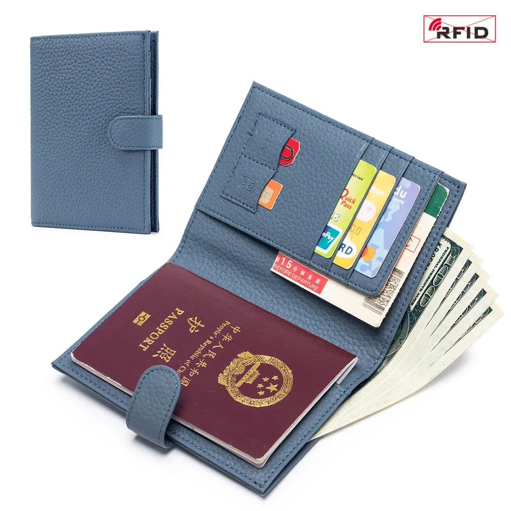 porte-passeport en cuir de vache véritable pour hommes et femmes, portefeuille de voyage avec poche zippée, porte-cartes, portefeuille à deux volets à blocage rfid
