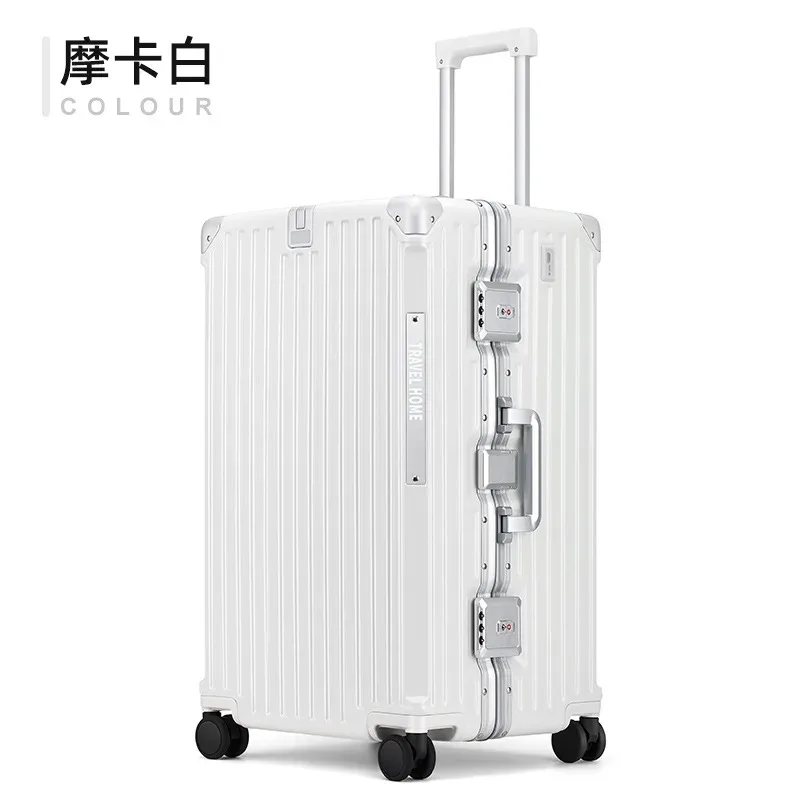valise polycarbonate aluminium silhouette élégante bandes verticales design moderne roues toupie poignées télescopiques couleur noir blanc vert argent bagage voyage grande capacité