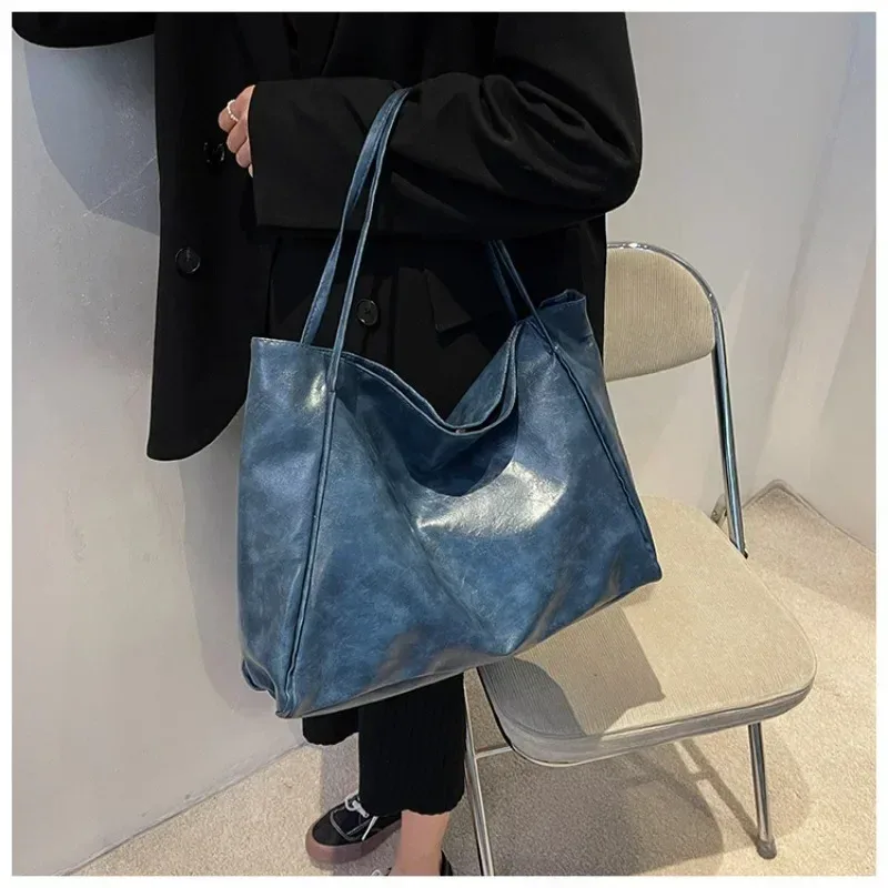sac fourre-tout pour femme, pochette sous le bras tendance, grande capacité, sac à bandoulière en cuir pu souple, sac rétro à porter en travers du corps, sacs seau décontractés et portables