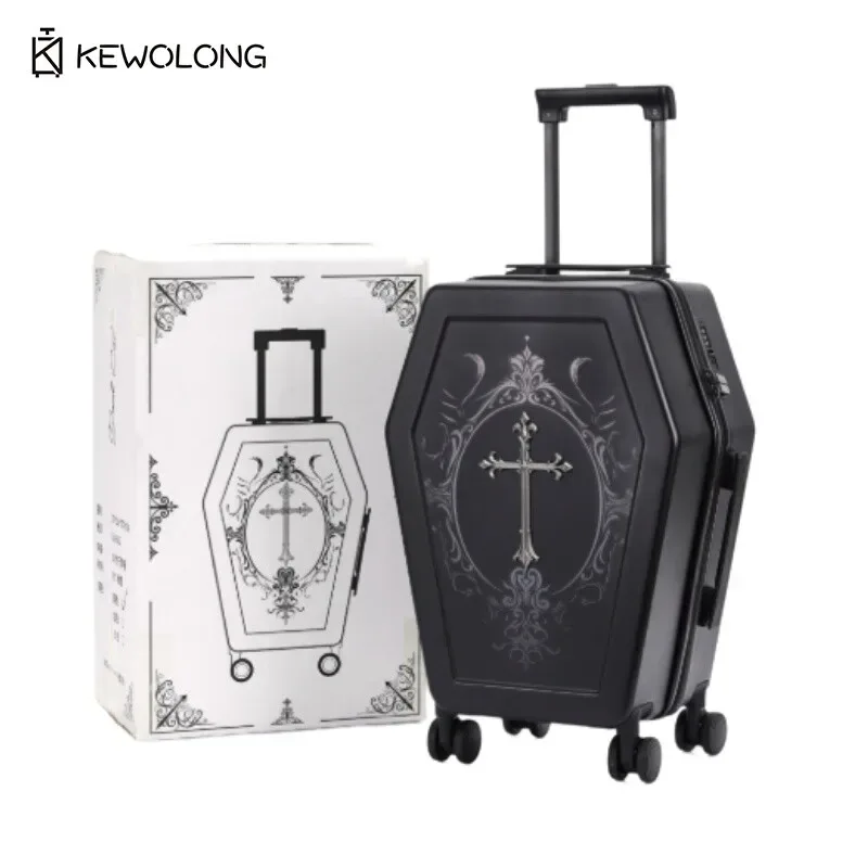 valise gothique en forme de cercueil, design unique, sac de voyage pour halloween, coffre rétro noir, valise sur le thème du vampire, bagage esthétique foncé
