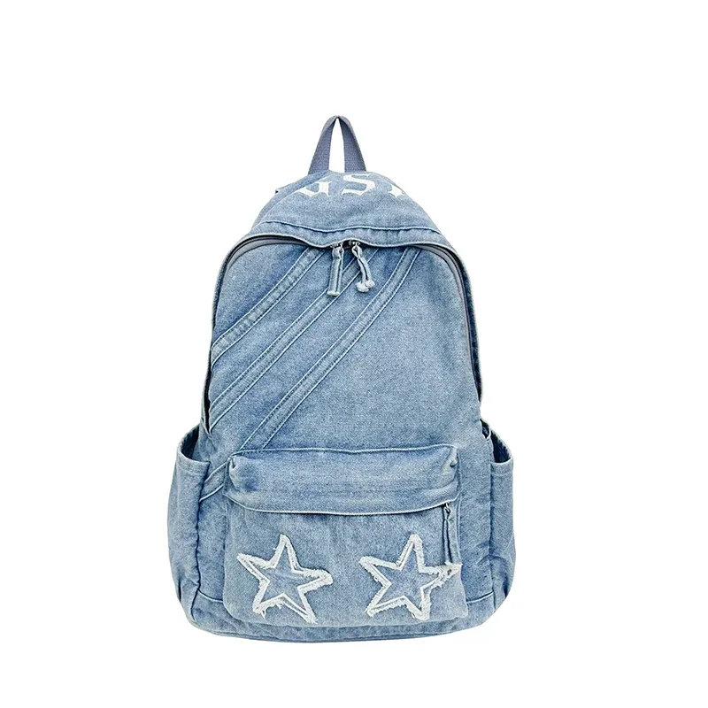 sac à dos en jean vintage pour femme, grande capacité, sac à bandoulière en jean, sac à dos quotidien pour l'école et l'ordinateur portable, design simple