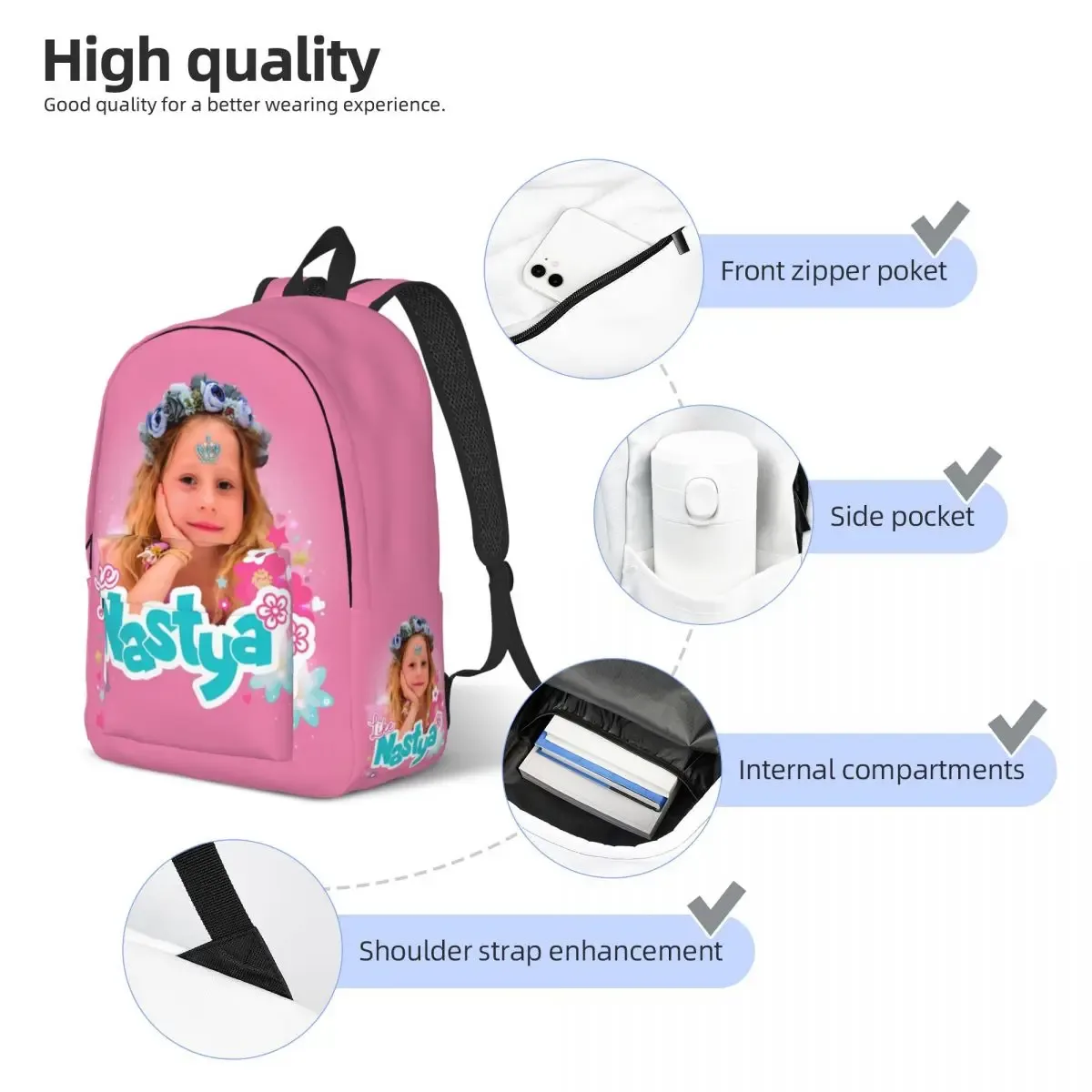 comme nastya mignon fille sac à dos décontracté en plein air lycée travail kawaii fleurs sac à dos pour hommes femmes ordinateur portable sac à bandoulière