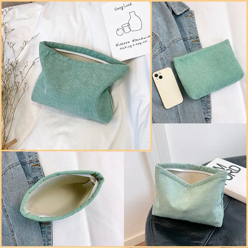 trousse de maquillage en velours côtelé pour femme, style ins, grande capacité, pochette cosmétique portable, étui à rouge à lèvres, porte-monnaie, pochette téléphone, sac à main