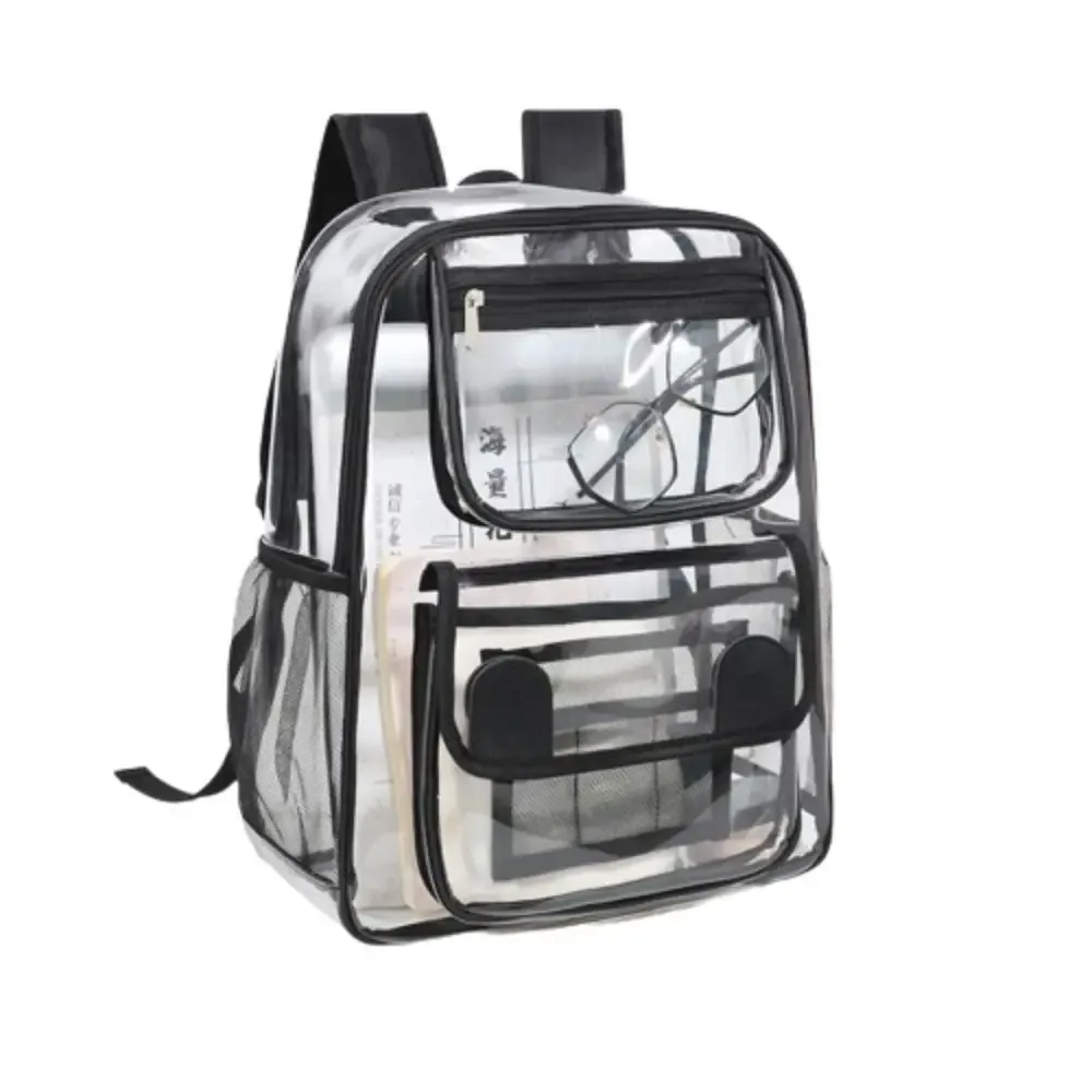 sac à dos transparent décontracté de grande capacité avec fermeture éclair, portable, en pvc, imperméable, visible, pour le sport en plein air et les voyages.