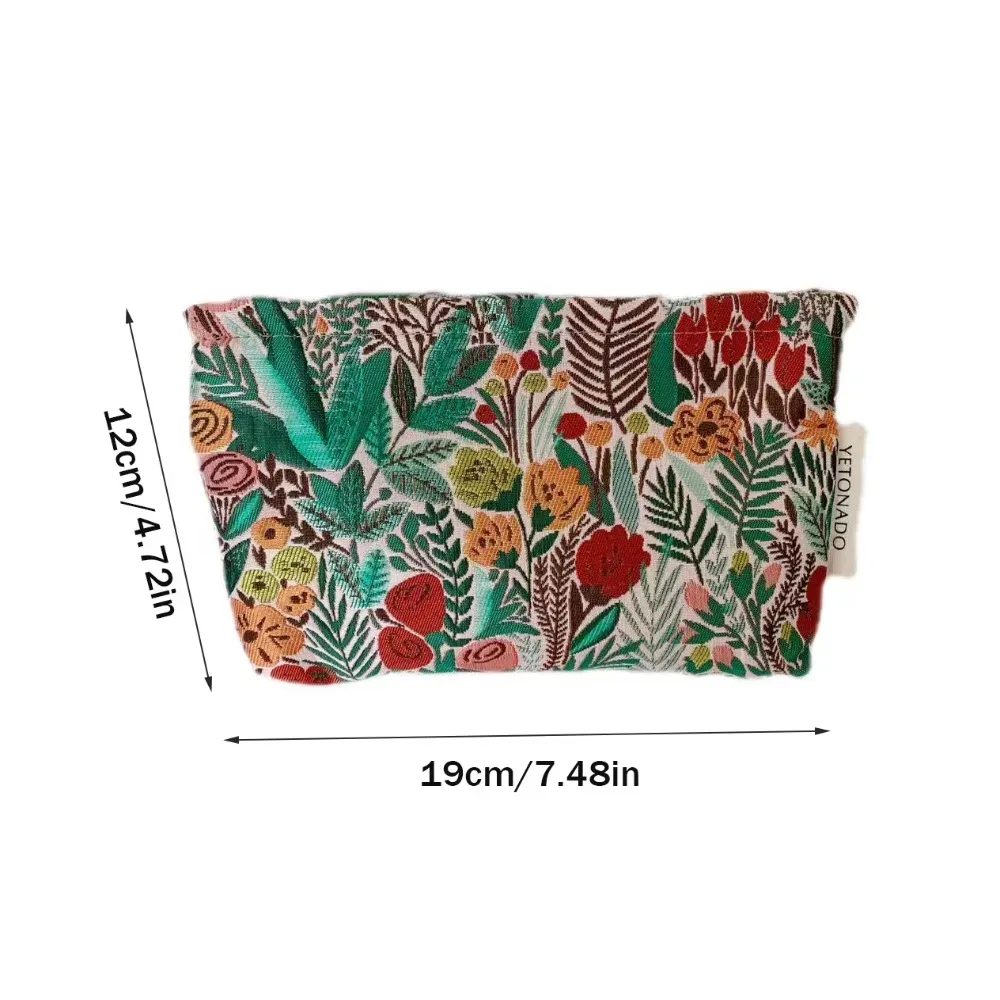 pochette en toile de polyester à motif floral, fermeture éclair, pochette de rangement cosmétique portable grande capacité