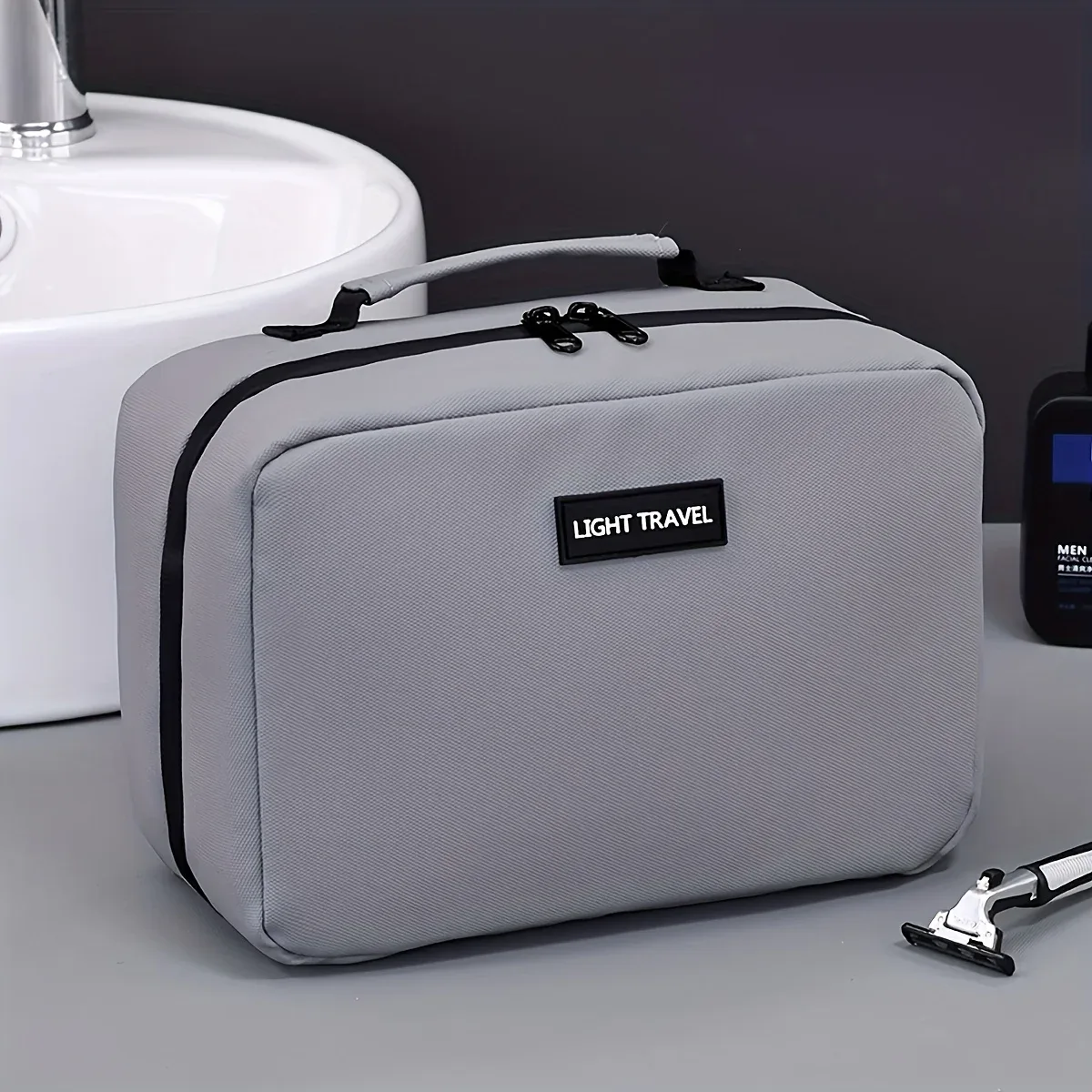sac de rangement de maquillage à double ouverture pour hommes, sac de maquillage et de beauté portable à fermeture éclair, sacs de rangement de produits de toilette de voyage d'affaires