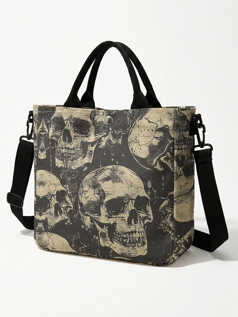sac fourre-tout vintage imprimé crâne vieilli avec bandoulière amovible, sac à main bandoulière pour femme, idéal pour le shopping quotidien