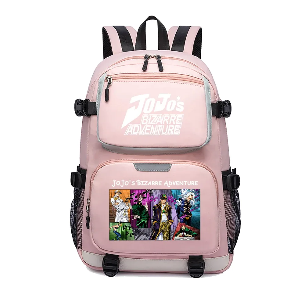 jojo's bizarre adventure – sac à dos de voyage dessin animé, grands sacs d'école imperméables pour femmes, sac à dos rose avec port usb pour ordinateur portable