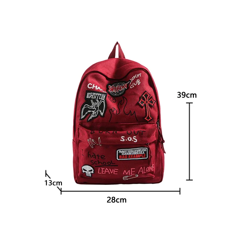 sac à dos gothique rock pour hommes et femmes, sac à dos décontracté en toile de grande capacité avec accents en métal et patchwork pour un usage quotidien