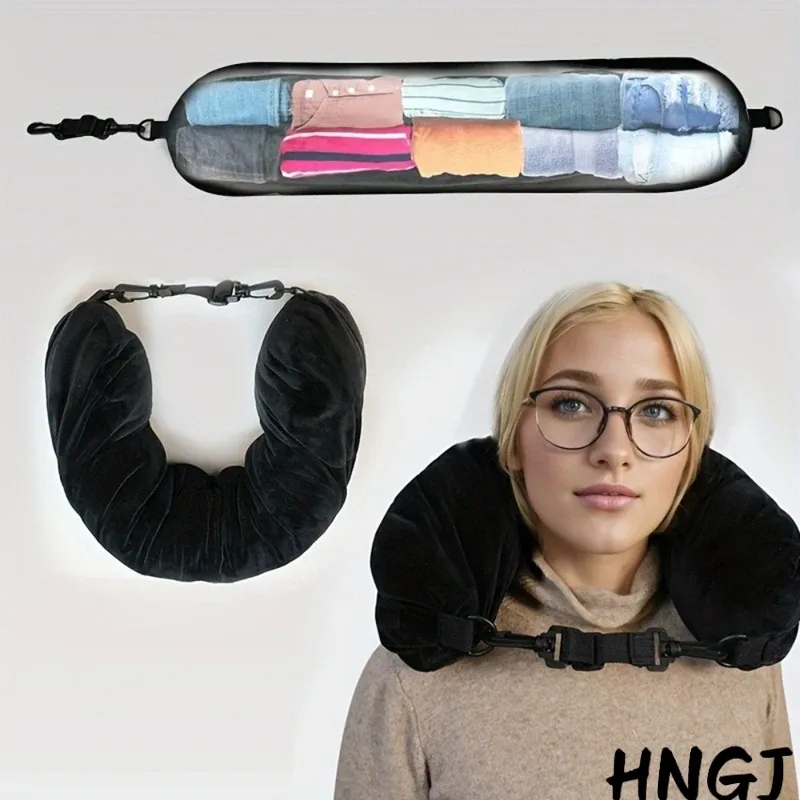 oreiller de voyage avec pochette de rangement, soutien du cou réglable en polyester, confortable et léger, 2026