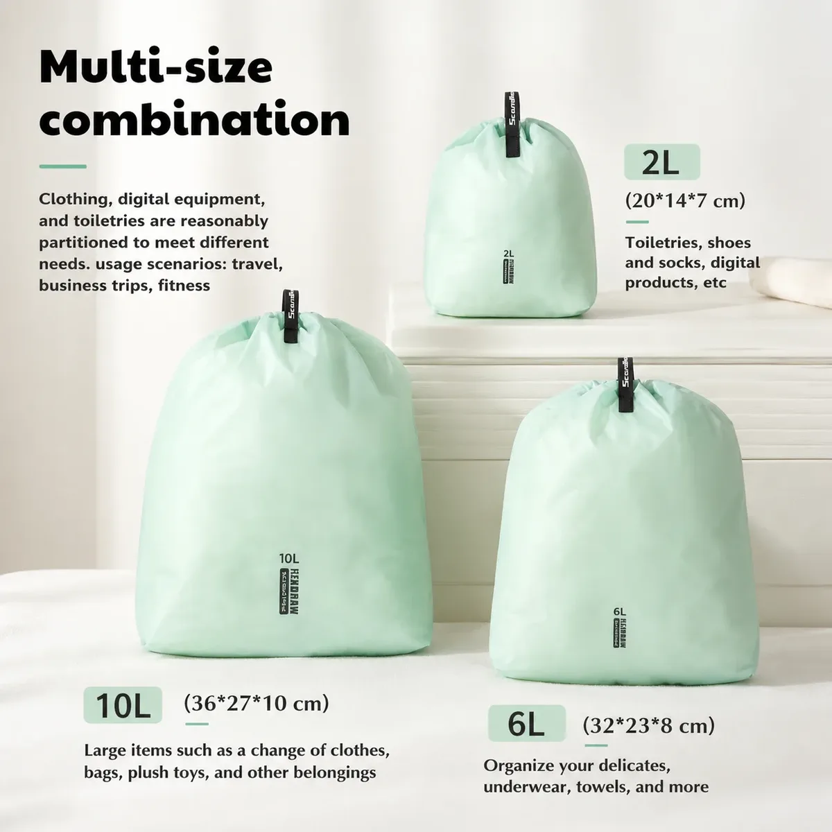 sacs de rangement de voyage à cordon, imperméables et légers, cubes d'emballage pour vêtements, organisateur multi-tailles pour chaussettes, chaussures, bagages