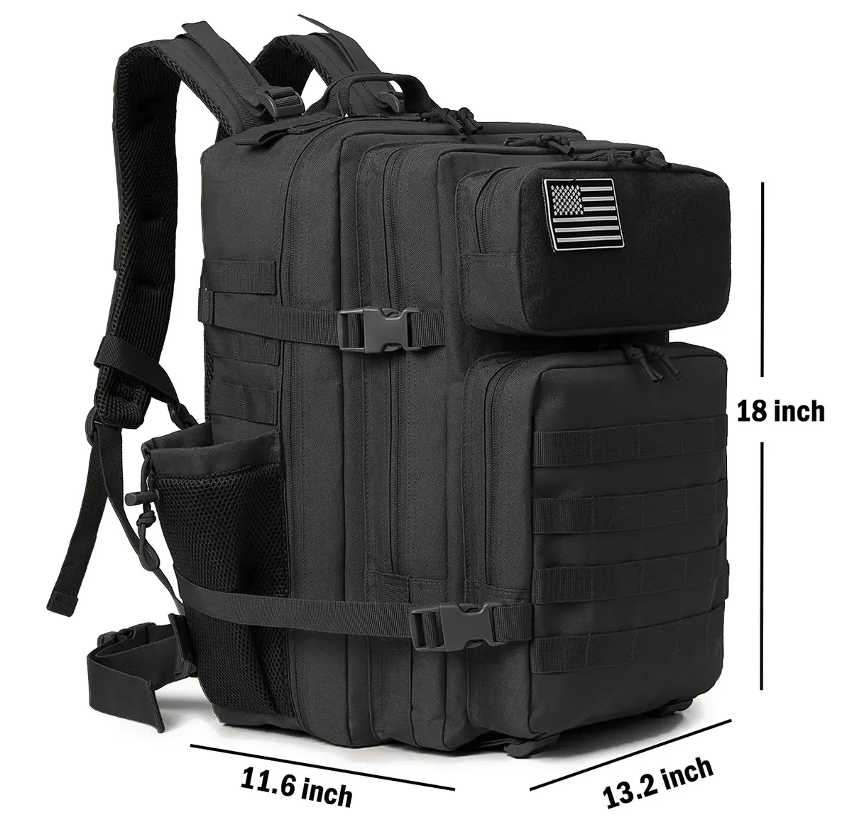 sac dos polyester noir motif bandes verticales poches ouvertes poche intérieure zippée bandoulière arquée escalade camping randonnée