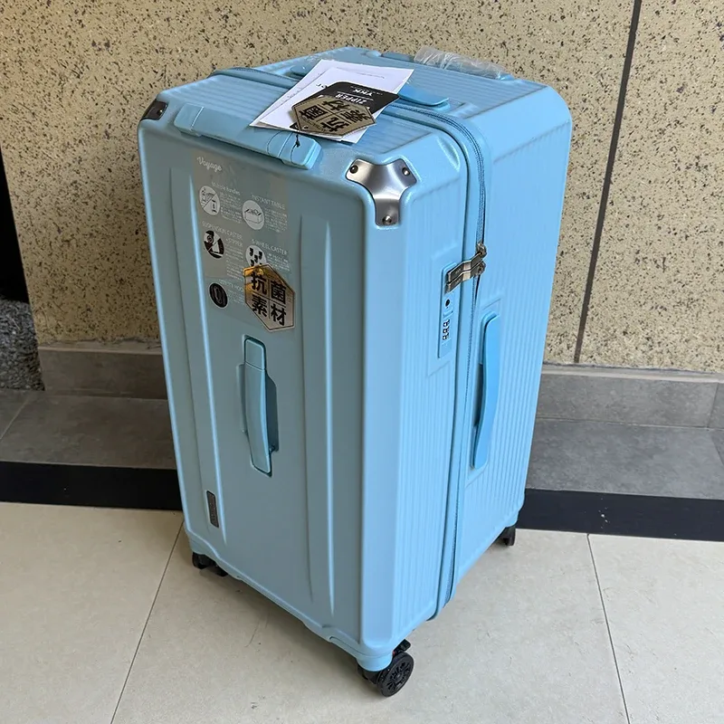 valise de voyage antidéflagrante à cinq roues avec frein, grande taille 36/38/40/50 pouces, matériau pc épais, boîtier de chariot à fermeture éclair