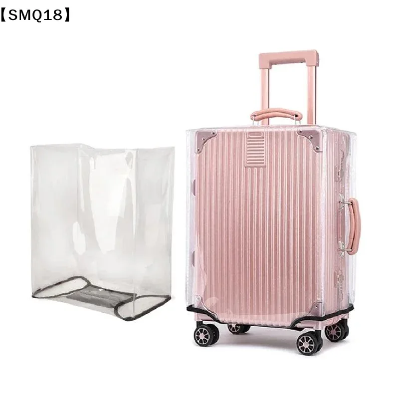 housse valise protection nylon transparente rose pâle bandes noires roulettes poignée amovible universelle voyage