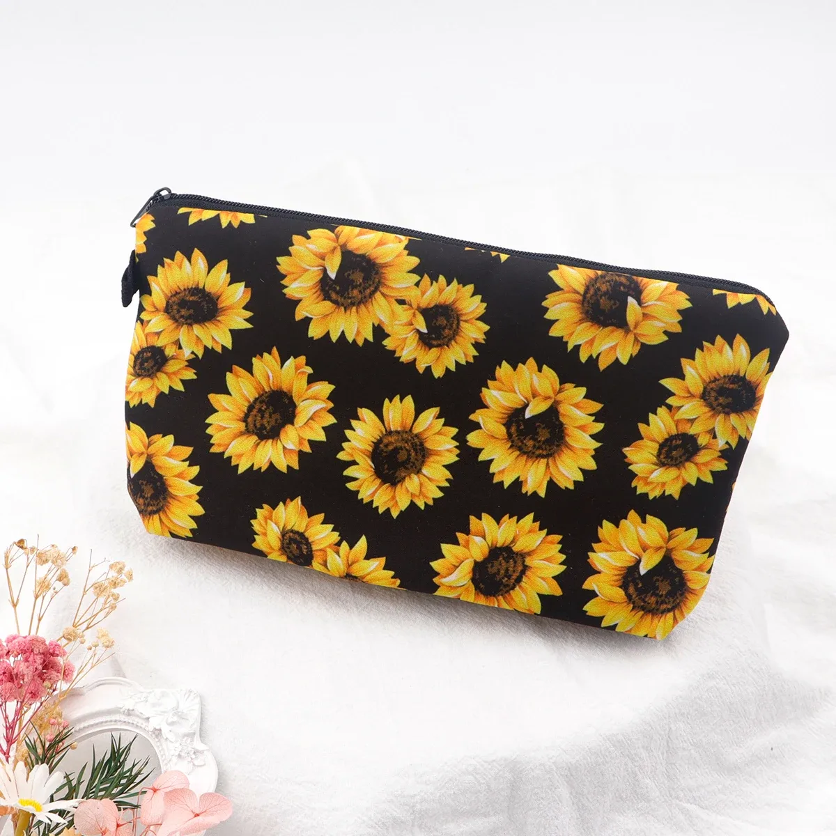 sac de maquillage à fermeture éclair série fleur pour femmes, pochette de rangement de voyage portable, sac de rouge à lèvres de voyage, trousse de maquillage, sacs pour pinceaux cosmétiques
