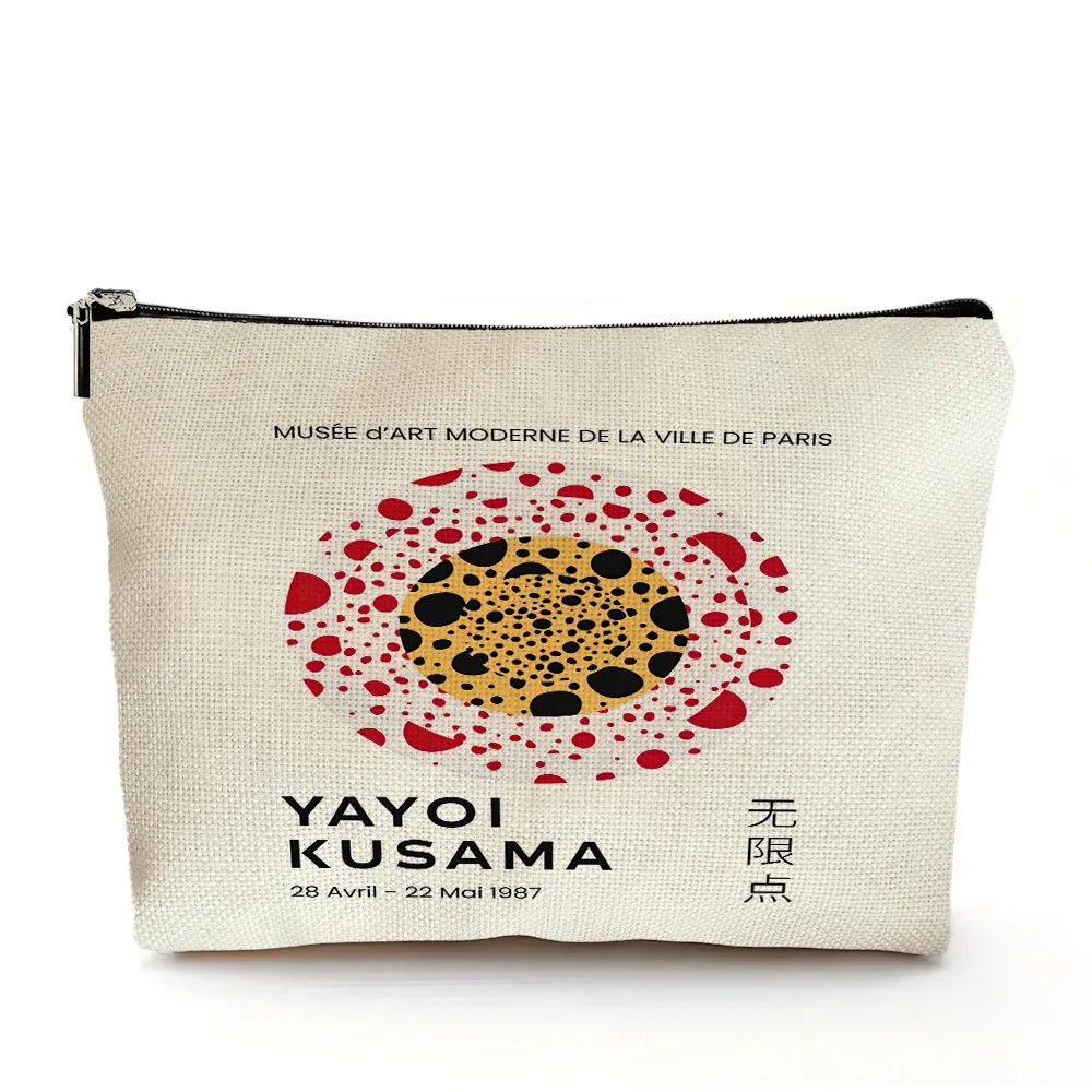 sacs à cosmétiques yayoi kusama art girl, double imprimé, motif pois japonais, sac à main de maquillage pour femme, organisateur de voyage, portefeuille enfant