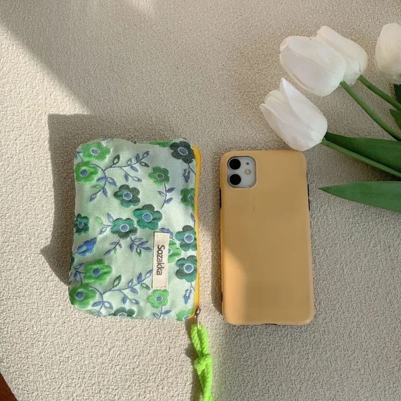 petit sac de maquillage cosmétique, mini sacs de rangement floraux en coton pour femmes, étui de maquillage pour rouge à lèvres, petit porte-monnaie pour enfants, pochette pour pièces de monnaie