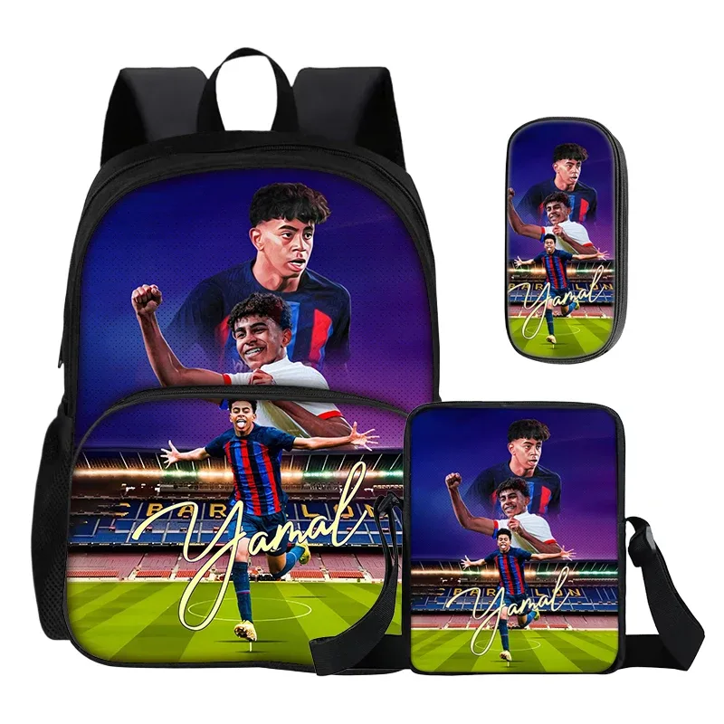 ensemble de 3 sacs à dos avec poche avant, sacs à bandoulière, trousse à crayons, sac à dos pour enfants l-lamin yamal, sac à dos de star du football