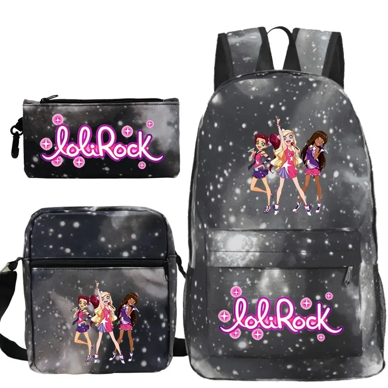 ensemble de sac à dos lolirock mignon pour garçons et filles, sacs d'école animés, sac à dos de voyage pour hommes et femmes, cadeau pour adolescents, 3 pièces