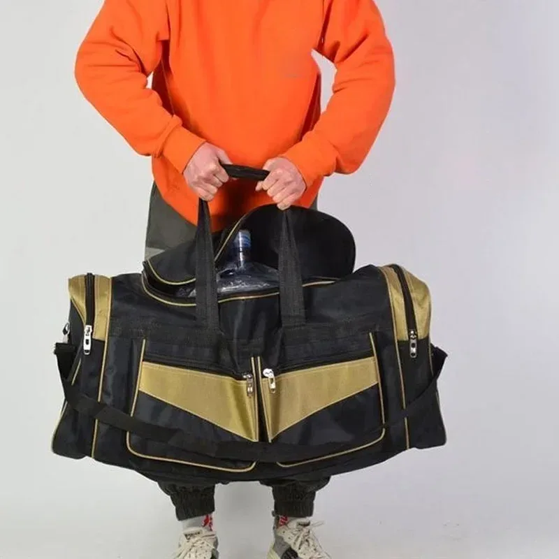 sac voyage nylon patchwork noir bandes dorées poches lateral zippées format rectangulaire sac week-end sport polyvalent