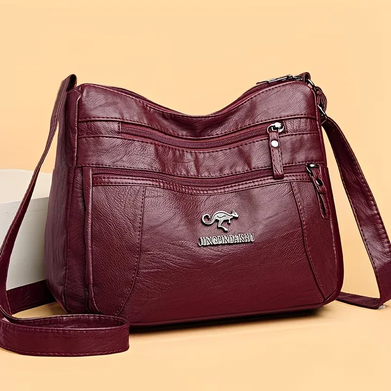 sac bandoulière en similicuir souple avec plusieurs poches zippées, idéal pour le quotidien, le travail et les voyages, avec sangle réglable