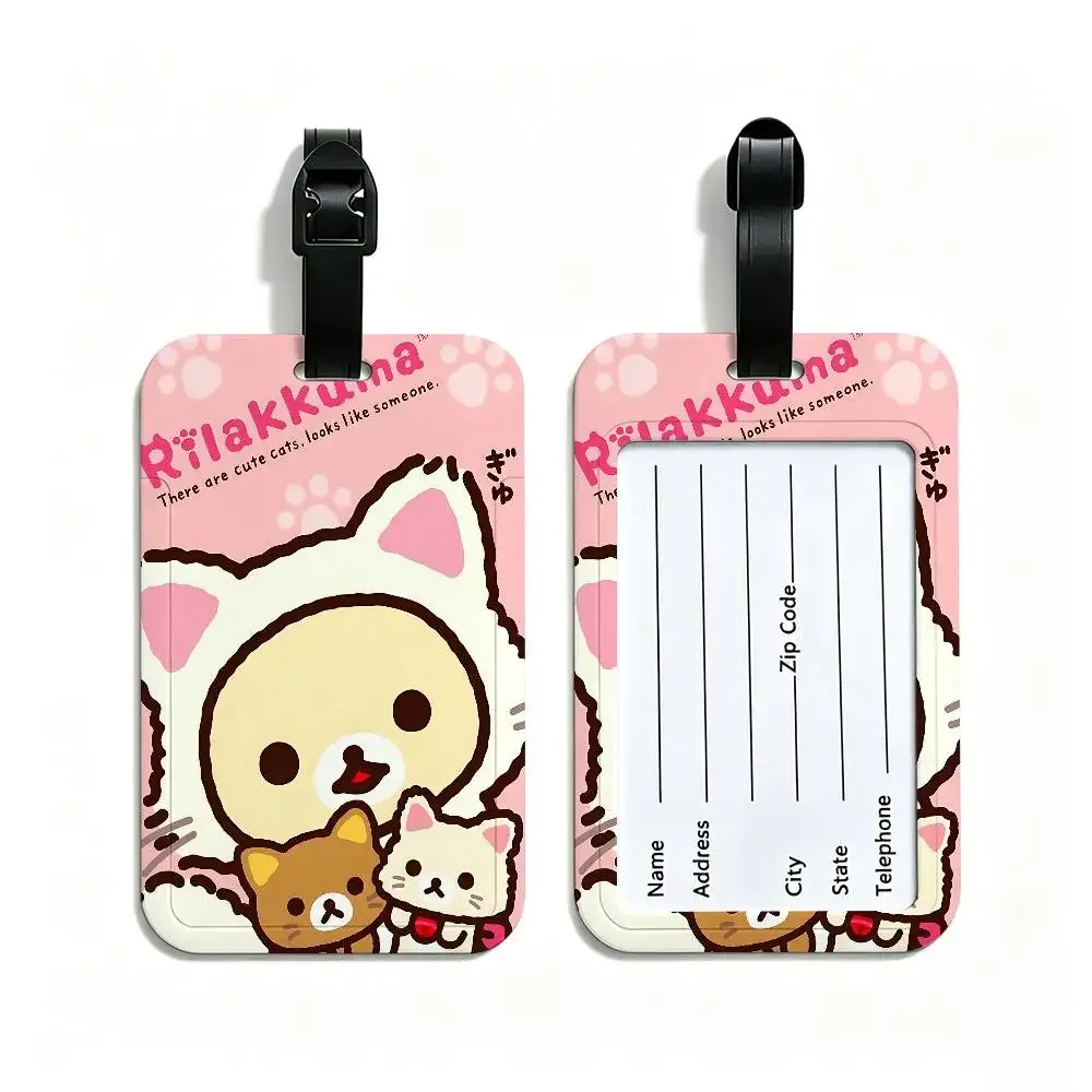 étiquette bagage plastique pvc motif rilakkuma fruits coeurs ballons rectangle poignée anti-perte voyage école usage journalier