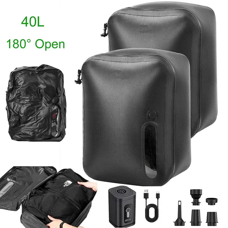 organisateur voyage nylon noir ouverture 180 degres sac compression imperméable pochette rangement grande capacite transport