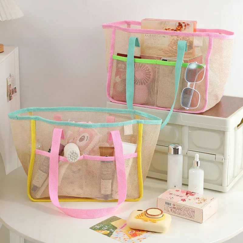 Sac de plage en maille grande capacité, sac de voyage multifonctionnel en nylon de style coréen, sac de rangement pour la natation et le bain, forme cubique