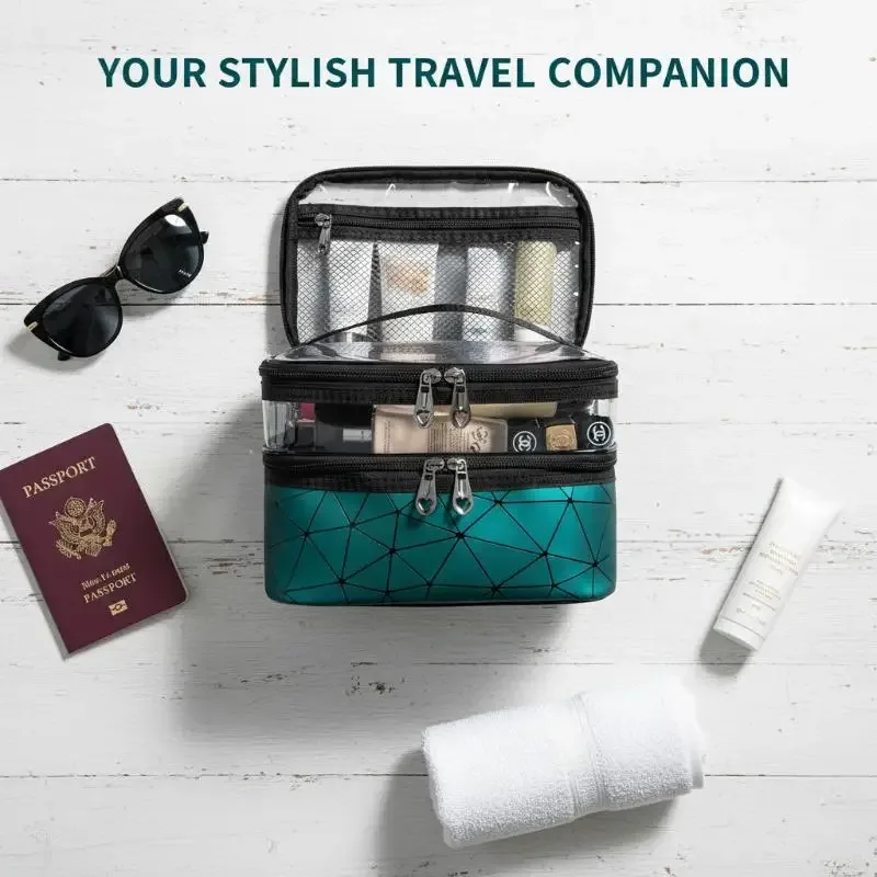 sac de maquillage portable double couche grande capacité, trousse de toilette étanche de voyage, pochette de rangement portable pour cosmétiques