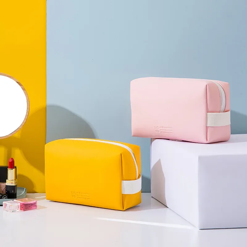 sac à cosmétiques imperméable en pu pour femmes, sacs de voyage mignons aux couleurs acidulées, sacs de maquillage portables pour femmes, sac de rangement pour articles de toilette, boîte organisatrice