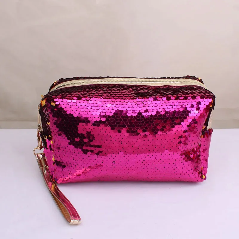 sac cosmétique portable à paillettes brillantes pour femmes et filles, trousse de maquillage à fermeture éclair, sac de rangement de voyage, support d'évaluation, poudres lavantes de beauté, mode