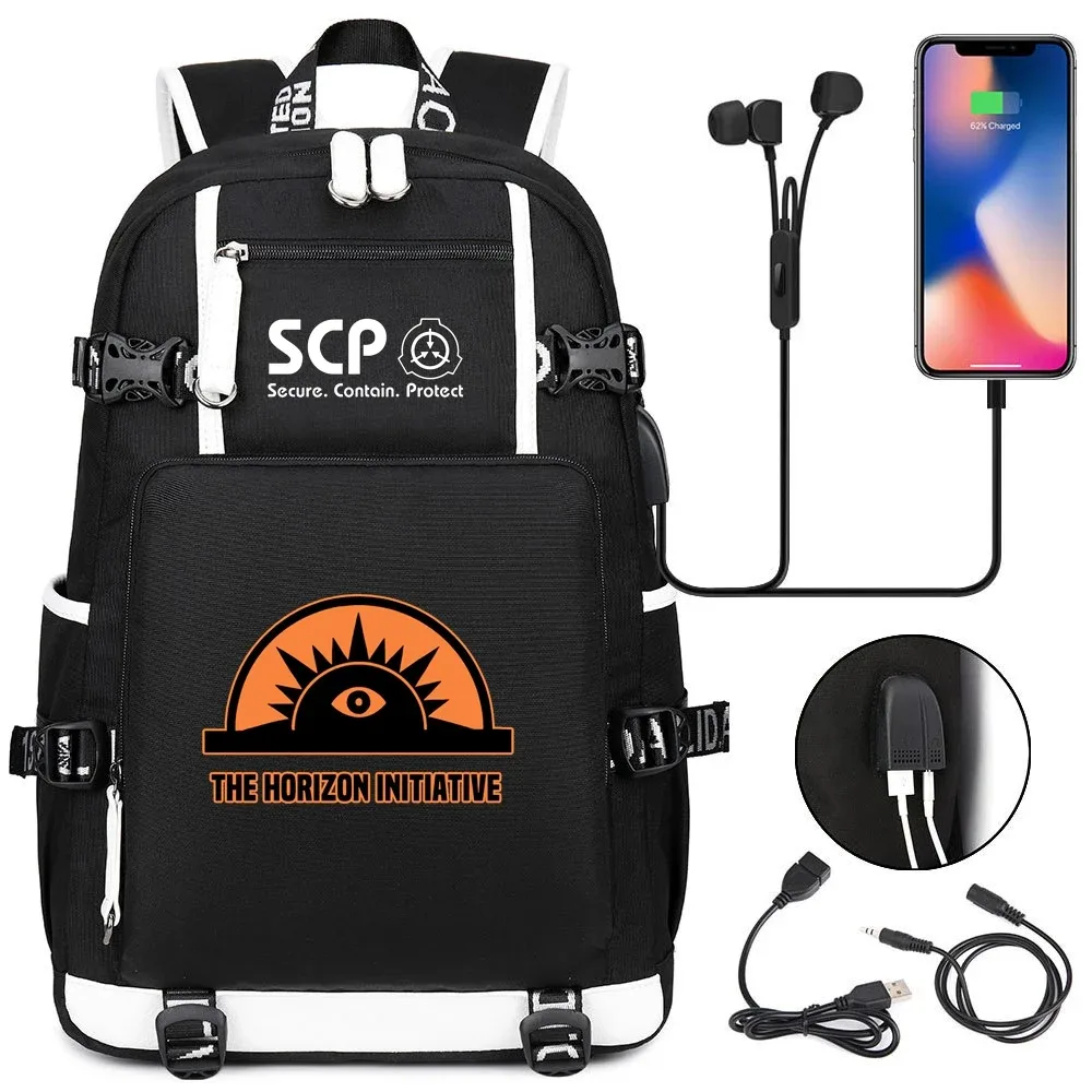sac à dos scp foundation cartable noir, sacs d'école de dessin animé pour enfants adolescents, sac à dos de voyage scp, sacs initiés par ordinateur portable usb