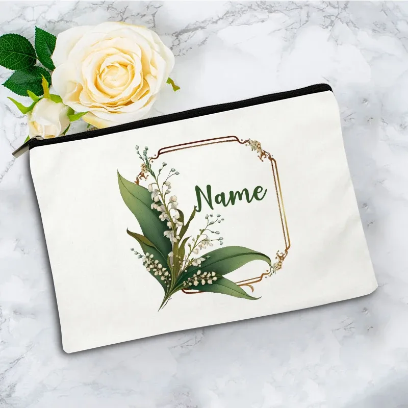 pochette zippée à motif floral pour femme, sac de voyage, organisateur en toile, trousse de maquillage, cadeau pour enseignant avec nom personnalisé lady f