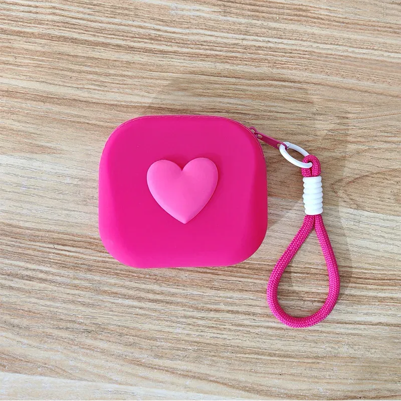 1 pièce pochette de rangement en silicone en forme de cœur, porte-monnaie, portefeuille, avec cordon tressé, organisateur portable pour câbles de données, écouteurs et clés