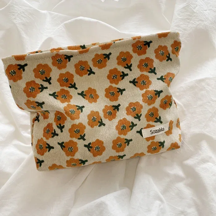 trousse à cosmétiques pour femmes, trousse de maquillage florale, organisateur, pochette à cosmétiques brodée coréenne, trousse de toilette de voyage, trousse de beauté en toile de velours côtelé