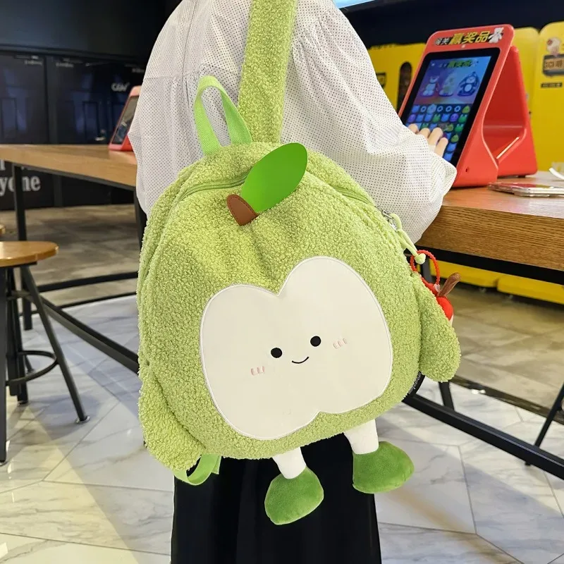 sacs à dos en flanelle en forme de pomme, grande capacité, sac de transport pour étudiants, sacs à la mode pour femmes, sac à bandoulière mignon à la mode, 2025