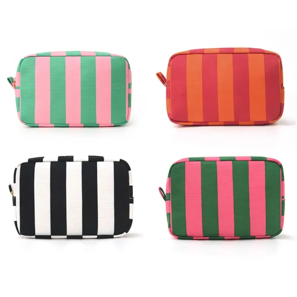 sac de rangement en velours côtelé durable, design rayé, grande capacité, trousse de maquillage de voyage, noir, vert, rouge, organiseur de rouge à lèvres pour femmes et filles