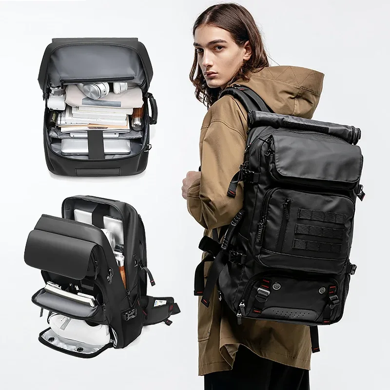 sac à dos de voyage pour hommes, 50 litres, sac à dos de randonnée et de trekking, imperméable, sac à dos pour ordinateur portable de 17 pouces, sac à dos d'affaires avec compartiment séparé pour les chaussures.