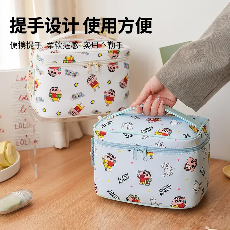 sac à cosmétiques authentique crayon shin-chan pour femmes, sac de maquillage multifonctionnel, grande capacité, étui de rangement de voyage portable