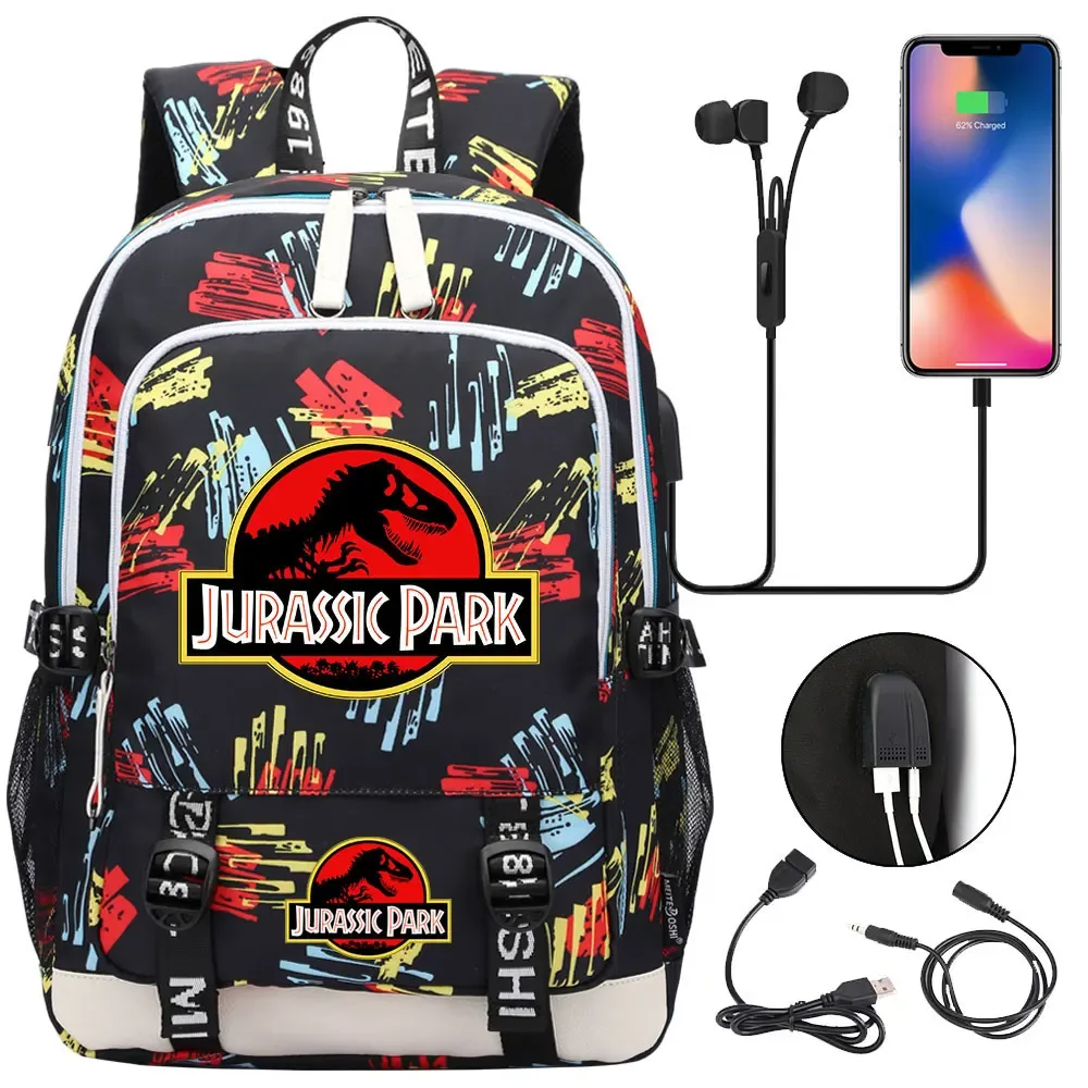 jurassic park world dinosaure adolescent usb charge sac à dos pour ordinateur portable femmes hommes filles garçons enfants école livre sac voyage sac à dos