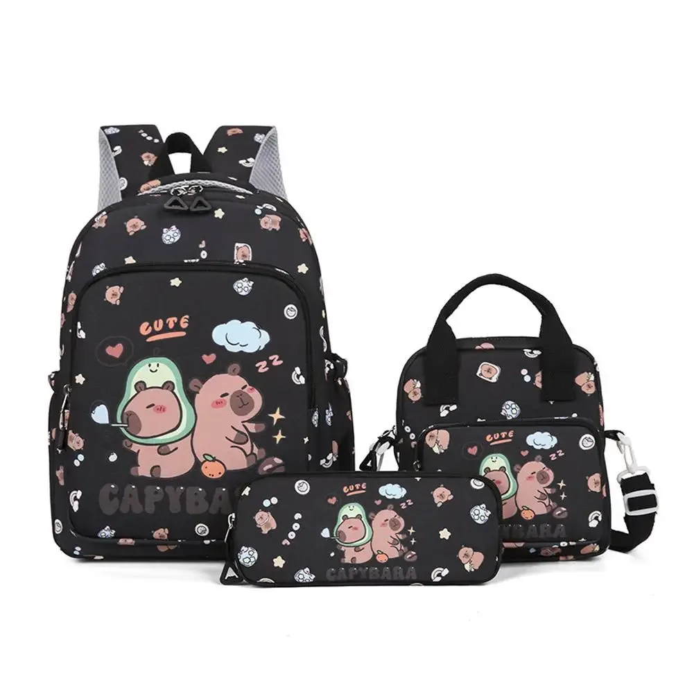3 pièces/ensemble kawaii capybara sac à dos grande capacité dessin animé adolescent mode nylon léger sac à dos ensemble