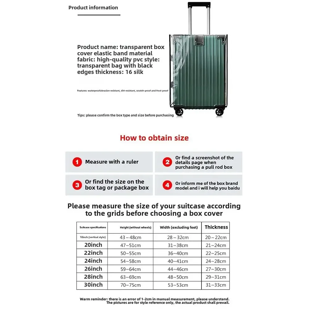 housse de protection transparente et imperméable pour bagages de voyage de 18 à 30 pouces, housse de protection anti-poussière en pvc pour valise